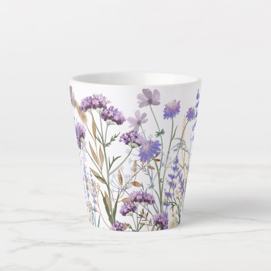 Waterverf Paarse Wildflower Meadow Latte Mok (Voorkant)