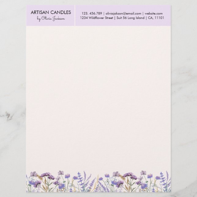 Waterverf Paarse Wildflower Meadow met Adres Briefhoofd (Voorkant)