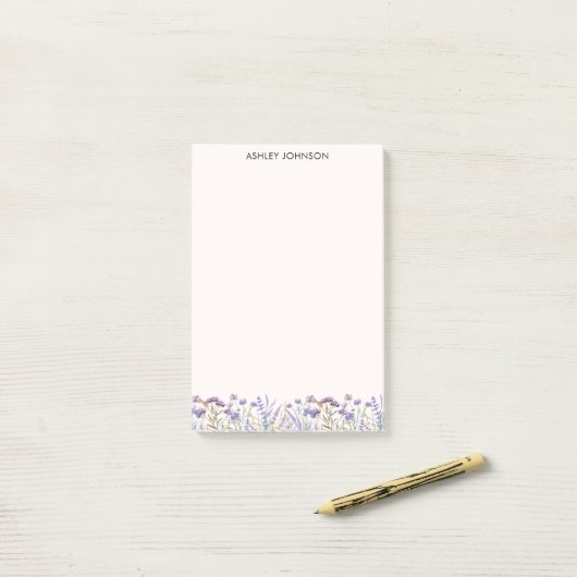 Waterverf Paarse Wildflower Meadow Post-it® Notes (Op bureau)