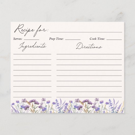 Waterverf Paarse Wildflower Meadow Recept Kaart (Voorkant)