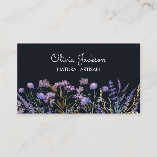 Waterverf Paarse Wildflower Meadow Visitekaartje (Voorkant)