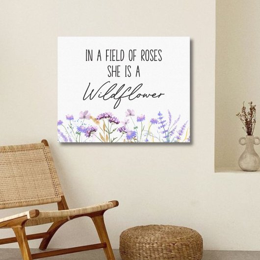 Waterverf Paarse Wildflower Quote Horizontaal Canvas Afdruk
