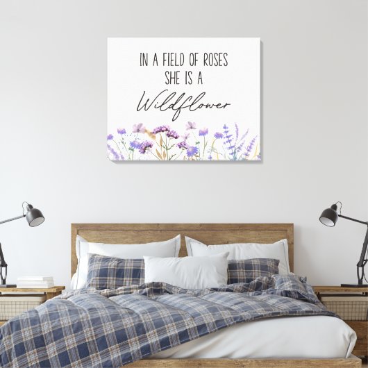 Waterverf Paarse Wildflower Quote Horizontaal Canvas Afdruk (Insitu (Slaapkamer))