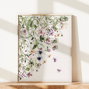 Waterverf Paarse Wildflower Wall Art Poster