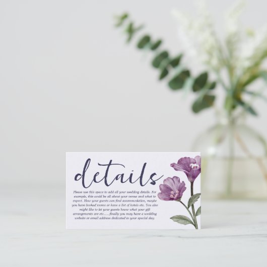 Waterverf Paarse Wildflower Weddenschap Informatiekaartje (Staand voorkant)