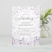 Waterverf Paarse Wildflowers Verjaardagsfeest Kaart (Staand voorkant)