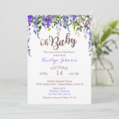 Waterverf Paarse Wisteria Modern Baby shower Kaart (Staand voorkant)