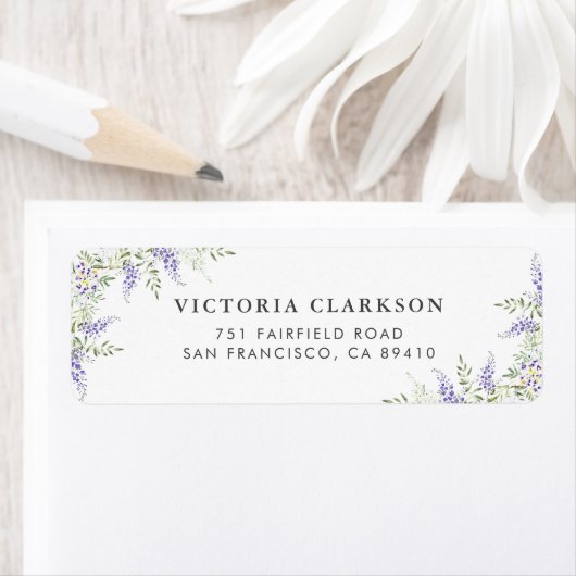 Waterverf Paarse Wisteria Return Address Label (Insitu)