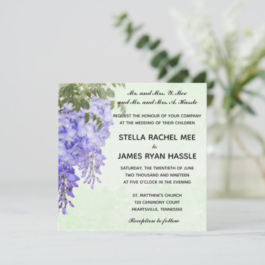 Waterverf Paarse Wisteria Wedding Kaart (Staand voorkant)