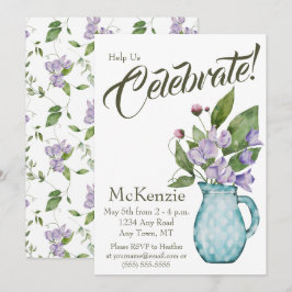 Waterverf Paarse Zoete Erwten Bloemen Feest Kaart