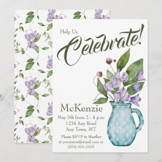 Waterverf Paarse Zoete Erwten Bloemen Feest Kaart