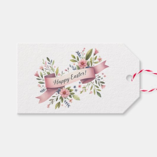 Waterverf Paas-cadeaulabel met bloemen Cadeaulabel (Voorkant (Horizontaal))