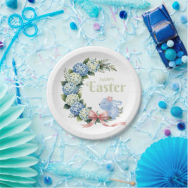 Waterverf Paas Hydrangea Krans Mooie Konijn Papieren Bordje