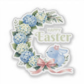 Waterverf Paas Hydrangea Krans Mooie Konijn Sticker (Voorkant)