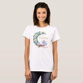 Waterverf Paas Hydrangea Krans Mooie Konijn T-shirt (Voorkant volledig)