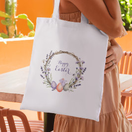 Waterverf Paas Lavendel Krans Eieren Cute Konijn Tote Bag