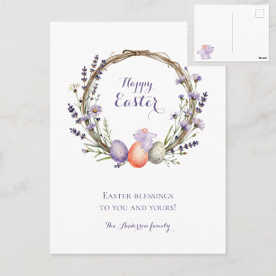 Waterverf Paas Lavendel Krans Eieren Schattig Koni Briefkaart