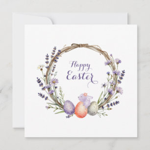 Waterverf Paas Lavendel Krans Eieren Schattig Koni Feestdagenkaart