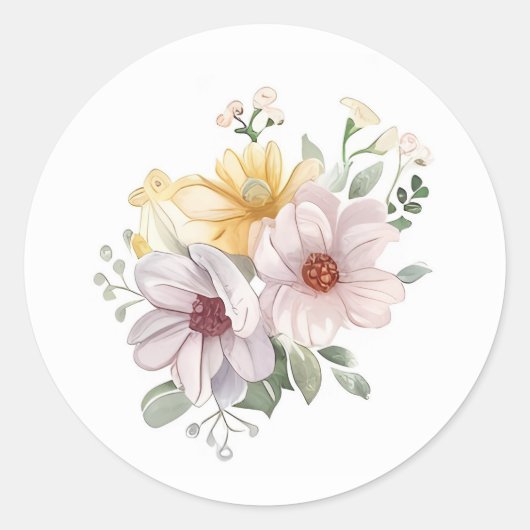 Waterverf Paasbloemen Ronde Sticker (Voorkant)