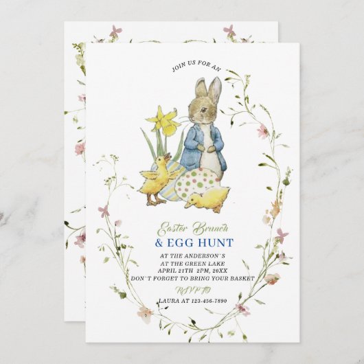 Waterverf Paasbrunch en Eierjacht Peter Rabbit Kaart (Voorkant / Achterkant)