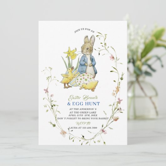 Waterverf Paasbrunch en Eierjacht Peter Rabbit Kaart (Staand voorkant)