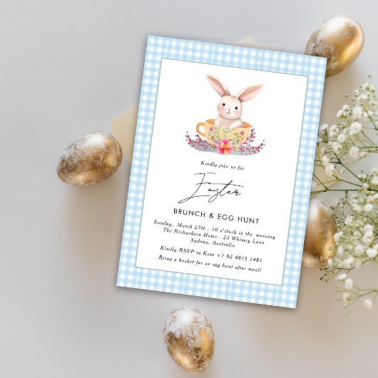 Waterverf Paasbrunch Floral bunny Gingham Kaart