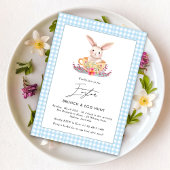 Waterverf Paasbrunch Floral bunny Gingham Kaart