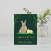 Waterverf PaasBunny en Eggs Green Gold Folie Feestdagen Briefkaart (Staand Voorkant)