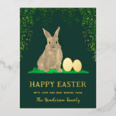 Waterverf PaasBunny en Eggs Green Gold Folie Feestdagen Briefkaart (Voorkant)