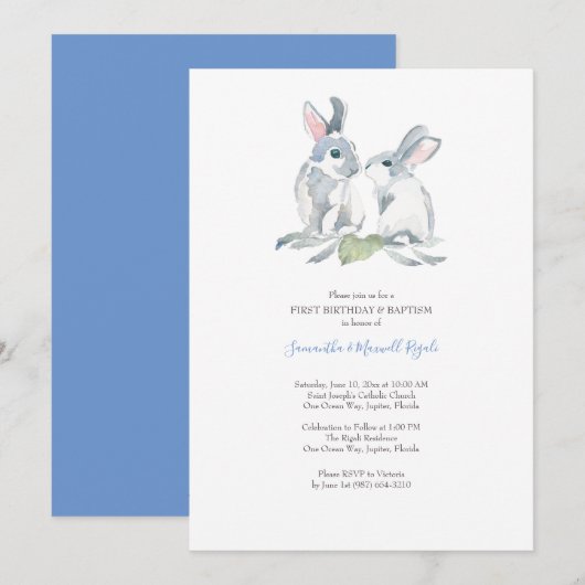 Waterverf Paasbunny Invitations Boy Birthday Kaart (Voorkant / Achterkant)