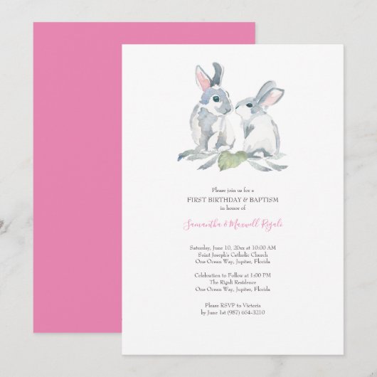 Waterverf paasbunny nodigt meisjes uit kaart (Voorkant / Achterkant)