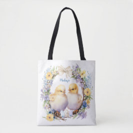 Waterverf paaschick gepersonaliseerd tote bag