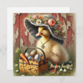 Waterverf paaseend met eitjes feestdagenkaart (Voorkant / Achterkant)