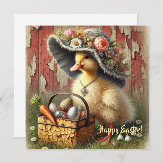 Waterverf paaseend met eitjes feestdagenkaart (Voorkant / Achterkant)