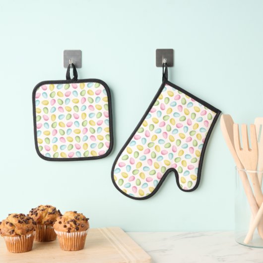 Waterverf Paaseieren Kleurrijk Patroon Ovenwant & Pannenlap Set (Insitu(Ophanging))