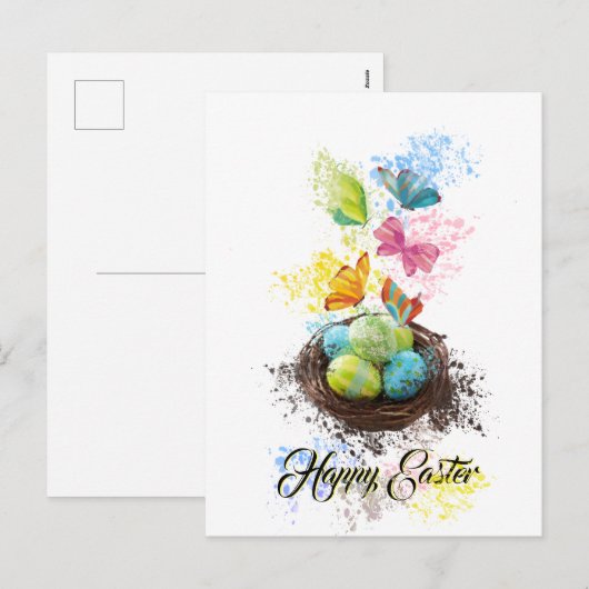 Waterverf Paaseieren nest en botervliegen Feestdagenkaart (Voorkant / Achterkant)