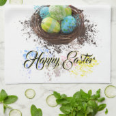 Waterverf Paaseieren nest en botervliegen Theedoek (Gevouwen)