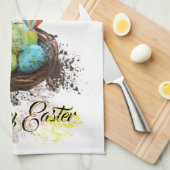 Waterverf Paaseieren nest en botervliegen Theedoek (Quarter Fold)