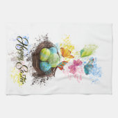 Waterverf Paaseieren nest en botervliegen Theedoek (Horizontaal)