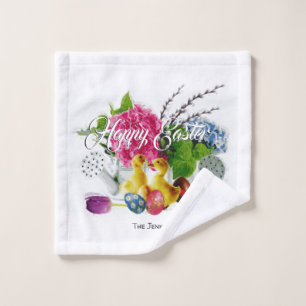 Waterverf paaseieren, slangen en lentbloemen washandje