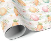 Waterverf Paaseieren, Wortels & Lente Bloemen Cadeaupapier (Rol Hoek)