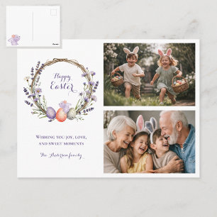 Waterverf Paasfeest Lavendel Cute Konijn 2 Foto Briefkaart