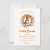 waterverf paashaas bloemige oranje brunch kaart (Voorkant)