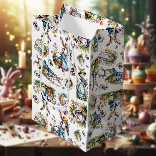  Waterverf paashaas bloemmotief Medium Cadeauzakje