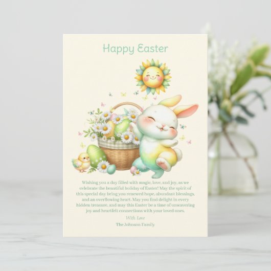 Waterverf paashaas gepersonaliseerd feestdagenkaart (Staand voorkant)