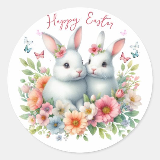 Waterverf paashaas gepersonaliseerd ronde sticker (Voorkant)