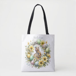 Waterverf paashaas gepersonaliseerd tote bag