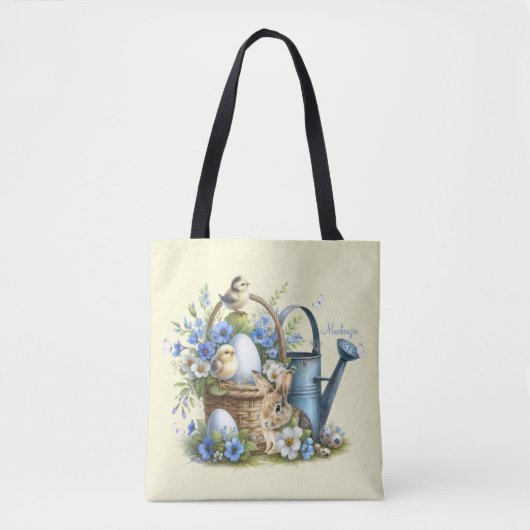 Waterverf paashaas gepersonaliseerd tote bag (Voorkant)