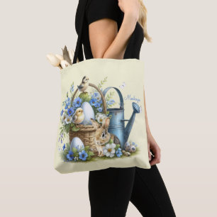 Waterverf paashaas gepersonaliseerd tote bag