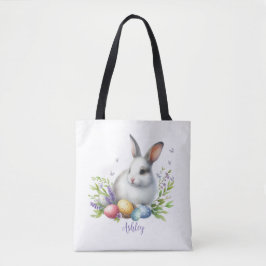 Waterverf paashaas gepersonaliseerd tote bag